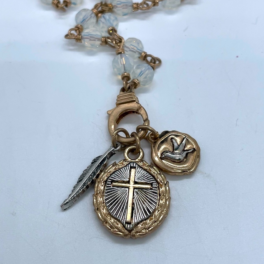 Long Necklace with Multiple Pendants Religious Christian Theme JM Tag